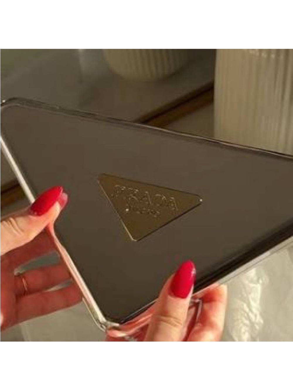 A must have!PRADA Signature Triangular Clutch In Silver Gold Combn - Picture 3 of 8
